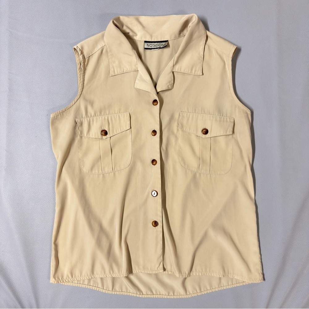 Notations Sleeveless Tan Button Front Blouse - Picture 5 of 6